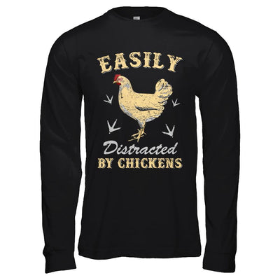 Easily Distracted By Chickens Farmers-T-Shirt & Hoodie-Long Sleeve T-Shirt-Black