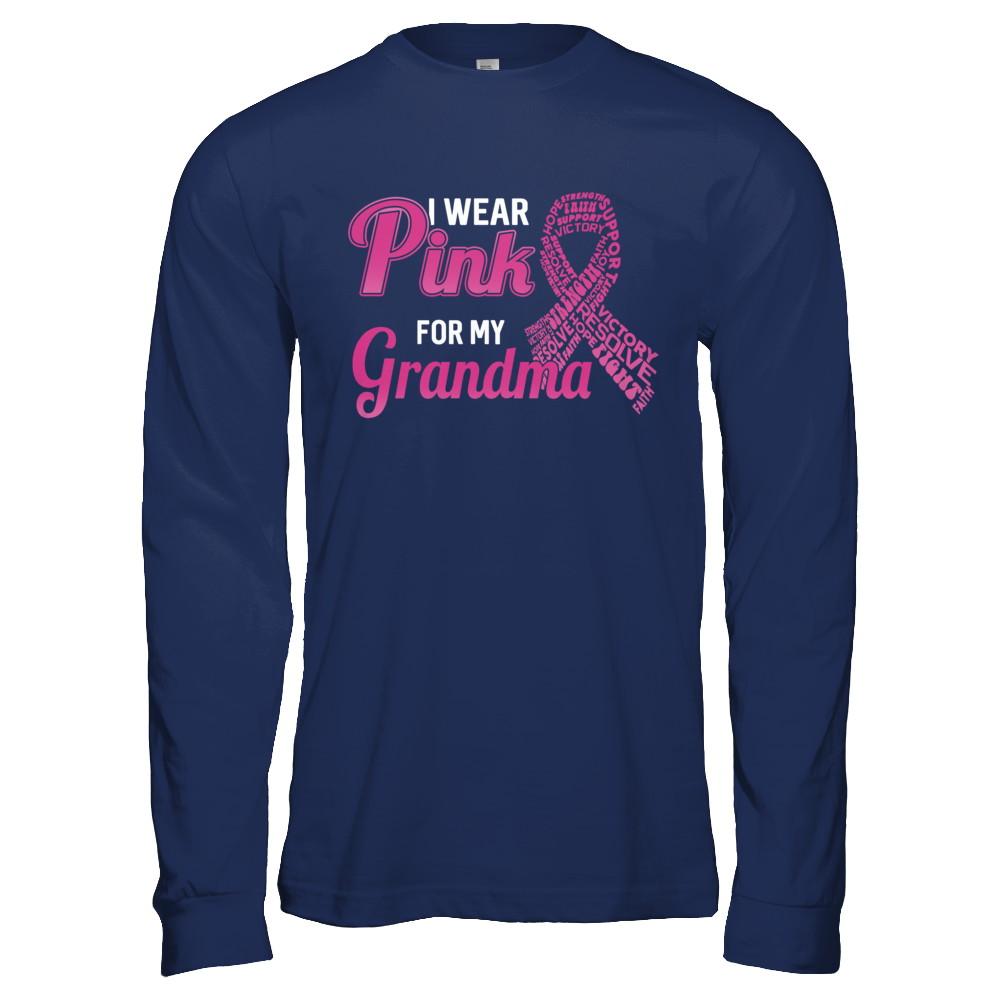 I Wear Pink For My Grandma Breast Cancer Awareness-T-Shirt & Hoodie-Long Sleeve T-Shirt-Navy