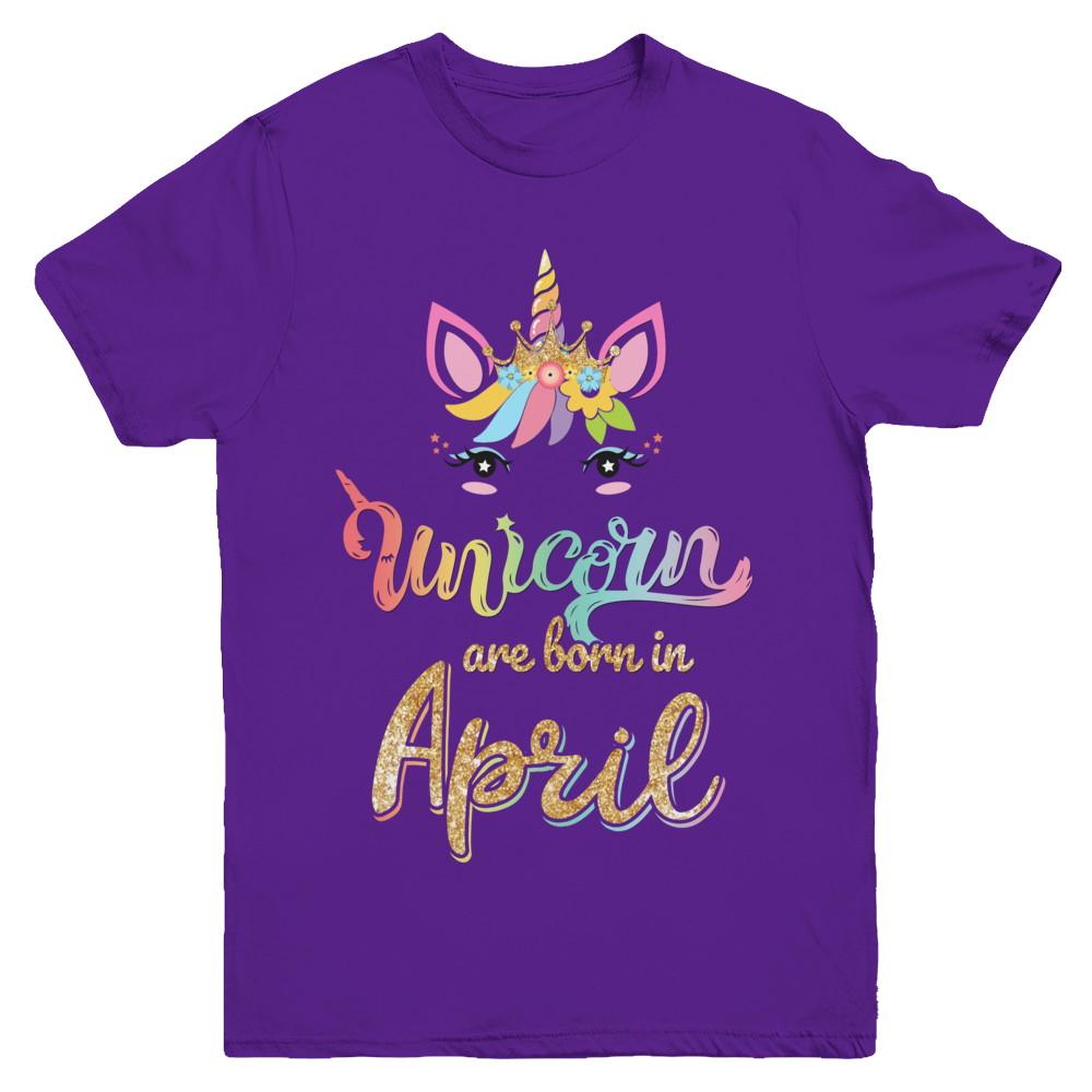 Cute Unicorns Are Born In April Birthday Gift Youth-Youth Shirt-Youth T-Shirt-Purple