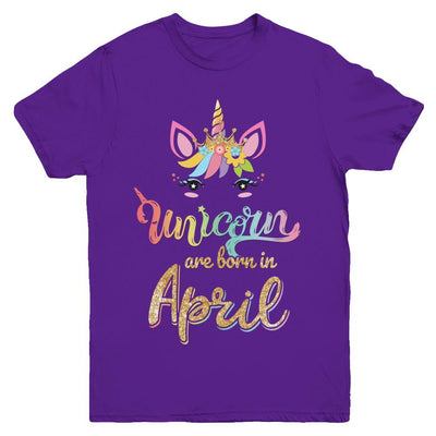 Cute Unicorns Are Born In April Birthday Gift Youth-Youth Shirt-Youth T-Shirt-Purple