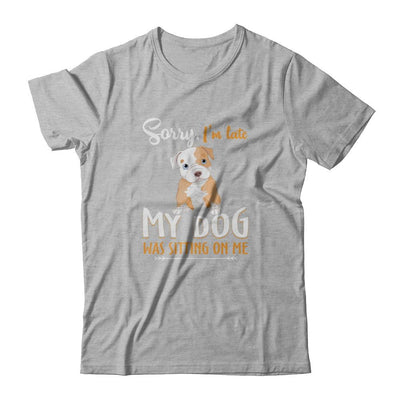 Sorry I'm Late My Pitbull Was Sitting On Me Funny Dog-T-Shirt & Tank Top-Premium T-Shirt-Heather Gray
