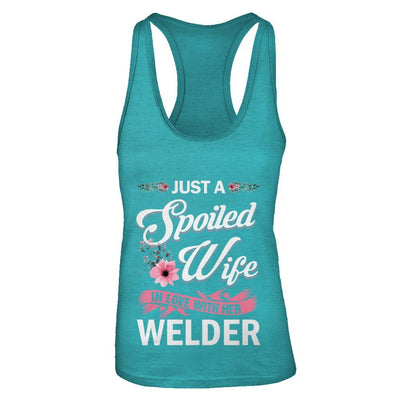 Just A Spoiled Wife In Love With Her Welder Wife Gift-T-Shirt & Tank Top-Women's Ideal Racerback Tank-Tahiti Blue