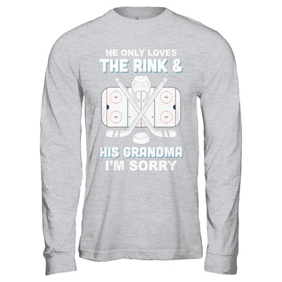 He Only Loves The Rink And His Grandma Funny Grandma Hockey-T-Shirt & Hoodie-Long Sleeve T-Shirt-Sport Grey