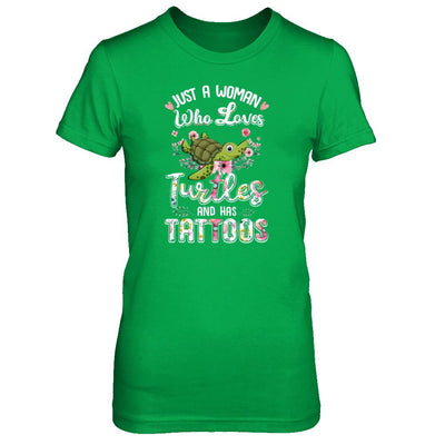 Just A Woman Who Loves Turtles And Has Tattoos-T-Shirt & Tank Top-Women's T-Shirt-Irish Green