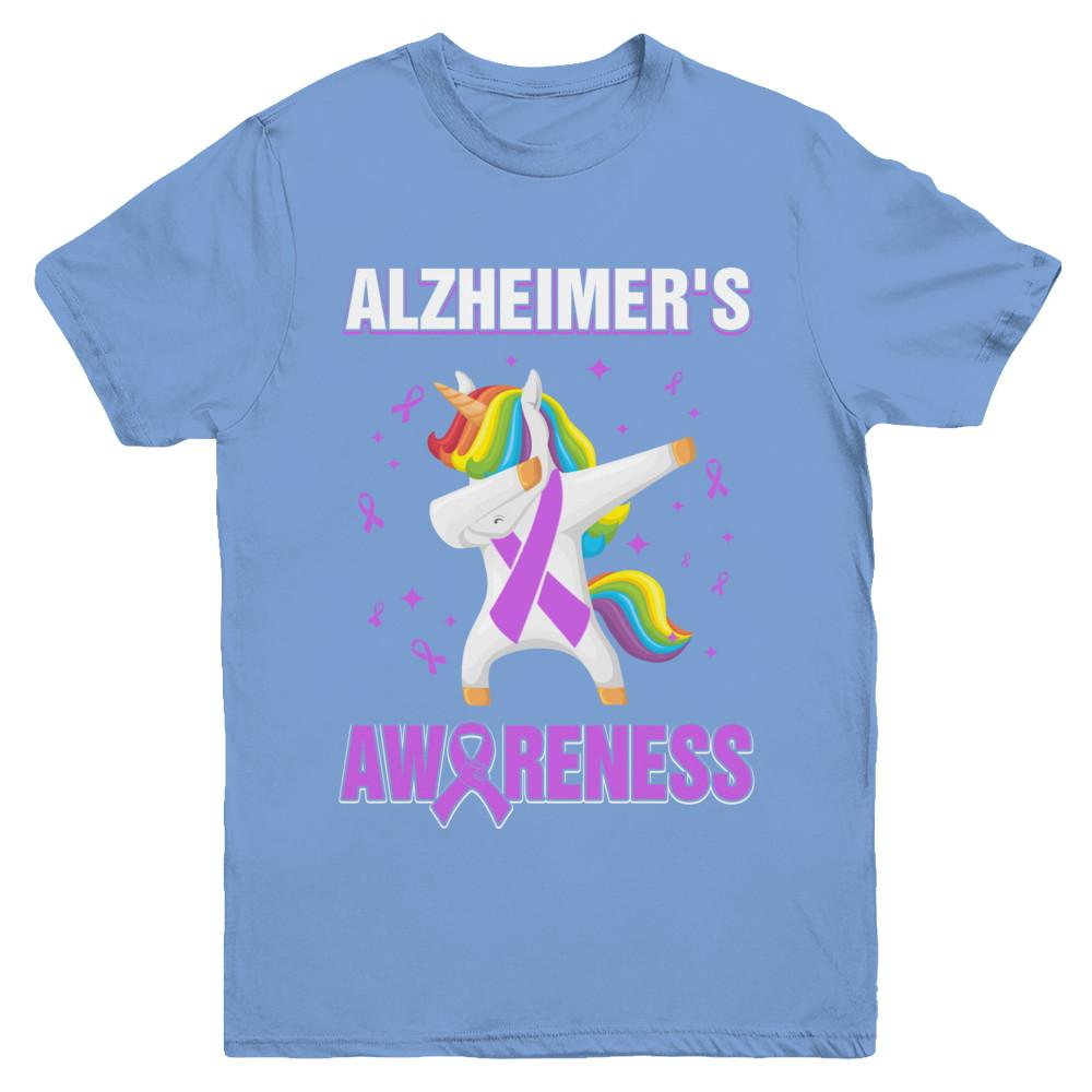Inspirational Alzheimer's Awareness Unicorn Support Youth-Youth Shirt-Youth T-Shirt-Carolina Blue