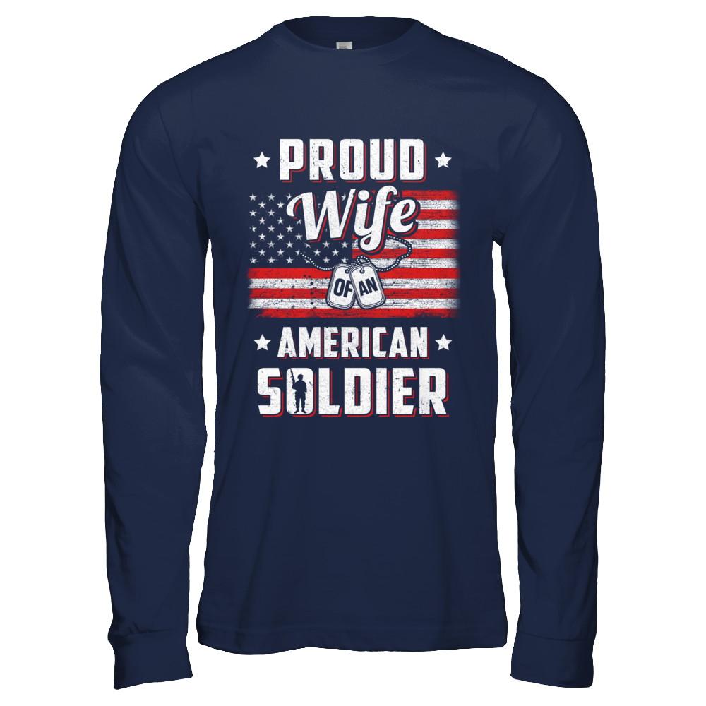 Proud Wife Of A Soldier Army Husband Veteran-T-Shirt & Hoodie-Long Sleeve T-Shirt-Navy
