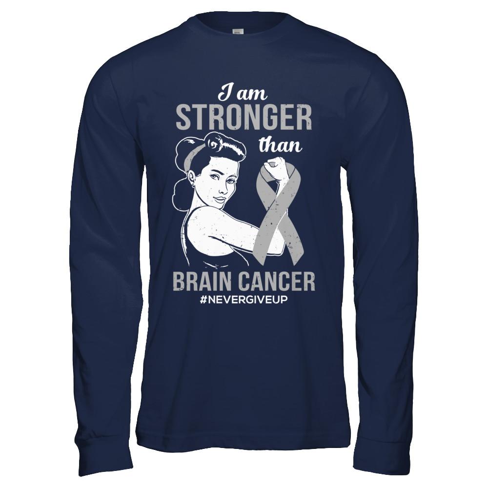 I Am Stronger Than Brain Cancer Awareness Support-T-Shirt & Hoodie-Long Sleeve T-Shirt-Navy