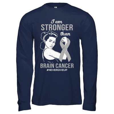 I Am Stronger Than Brain Cancer Awareness Support-T-Shirt & Hoodie-Long Sleeve T-Shirt-Navy