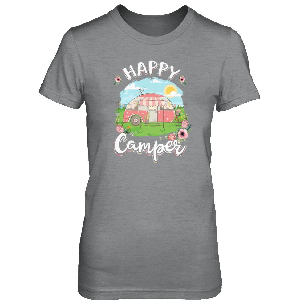 Happy Camper Flower Funny Camping Girl Gifts-T-Shirt & Tank Top-Women's T-Shirt-Sport Grey