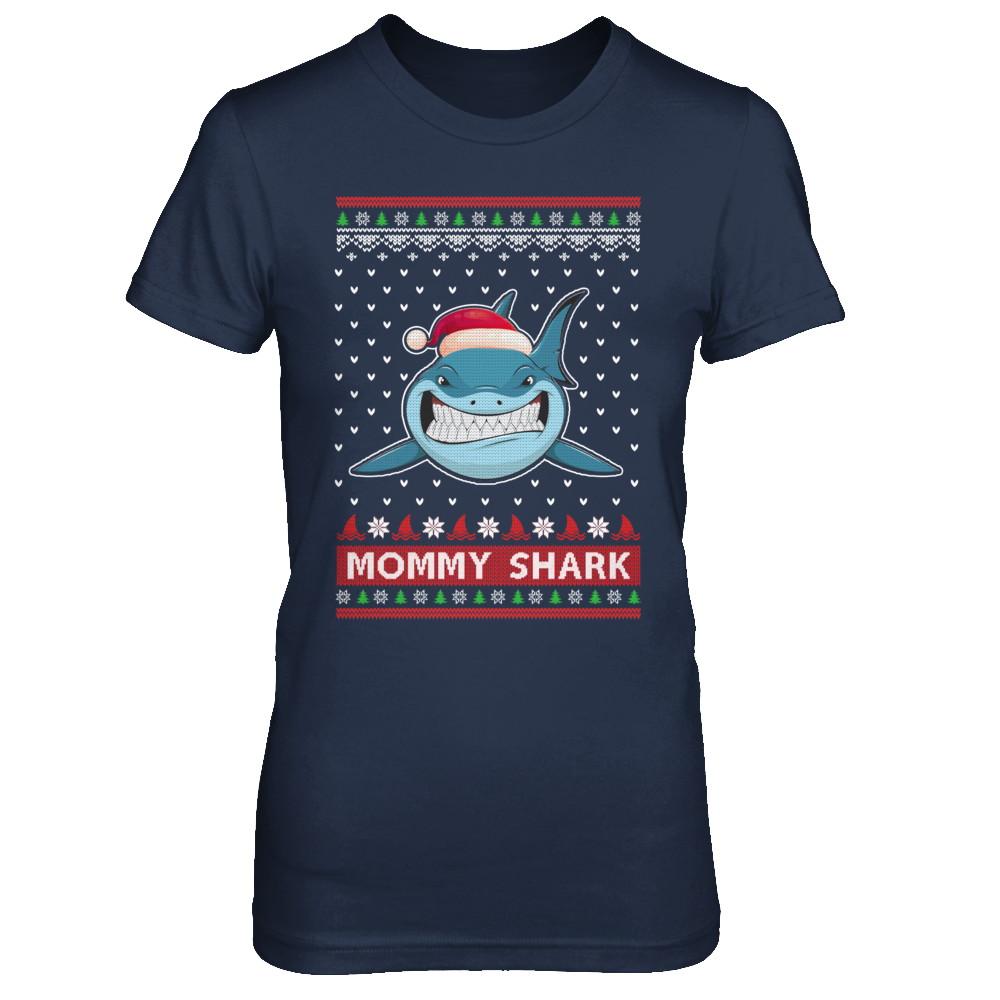 Santa Hat Mommy Shark Ugly Christmas Sweater-T-Shirt & Sweatshirt-Women's T-Shirt-Navy