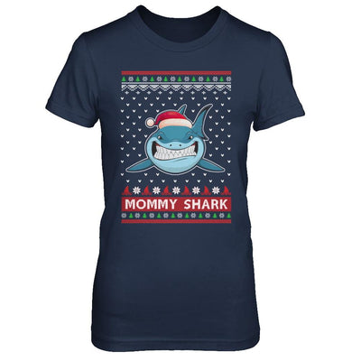 Santa Hat Mommy Shark Ugly Christmas Sweater-T-Shirt & Sweatshirt-Women's T-Shirt-Navy