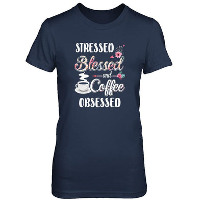 Stressed Blessed And Coffee Obsessed-T-Shirt & Tank Top-Women's T-Shirt-Navy