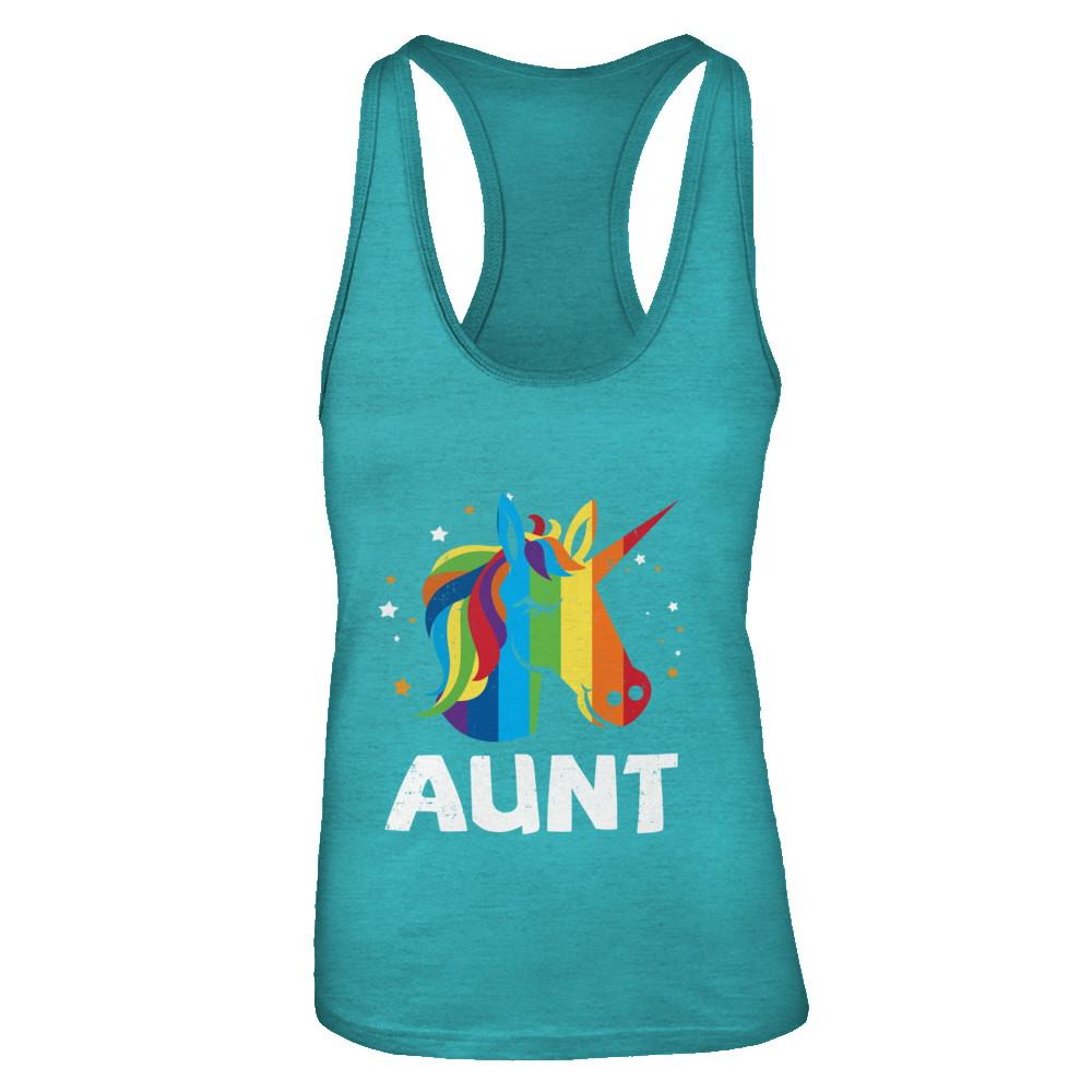 LGBT Pride Lesbian Gay Proud Aunt Unicorn-T-Shirt & Tank Top-Women's Ideal Racerback Tank-Tahiti Blue