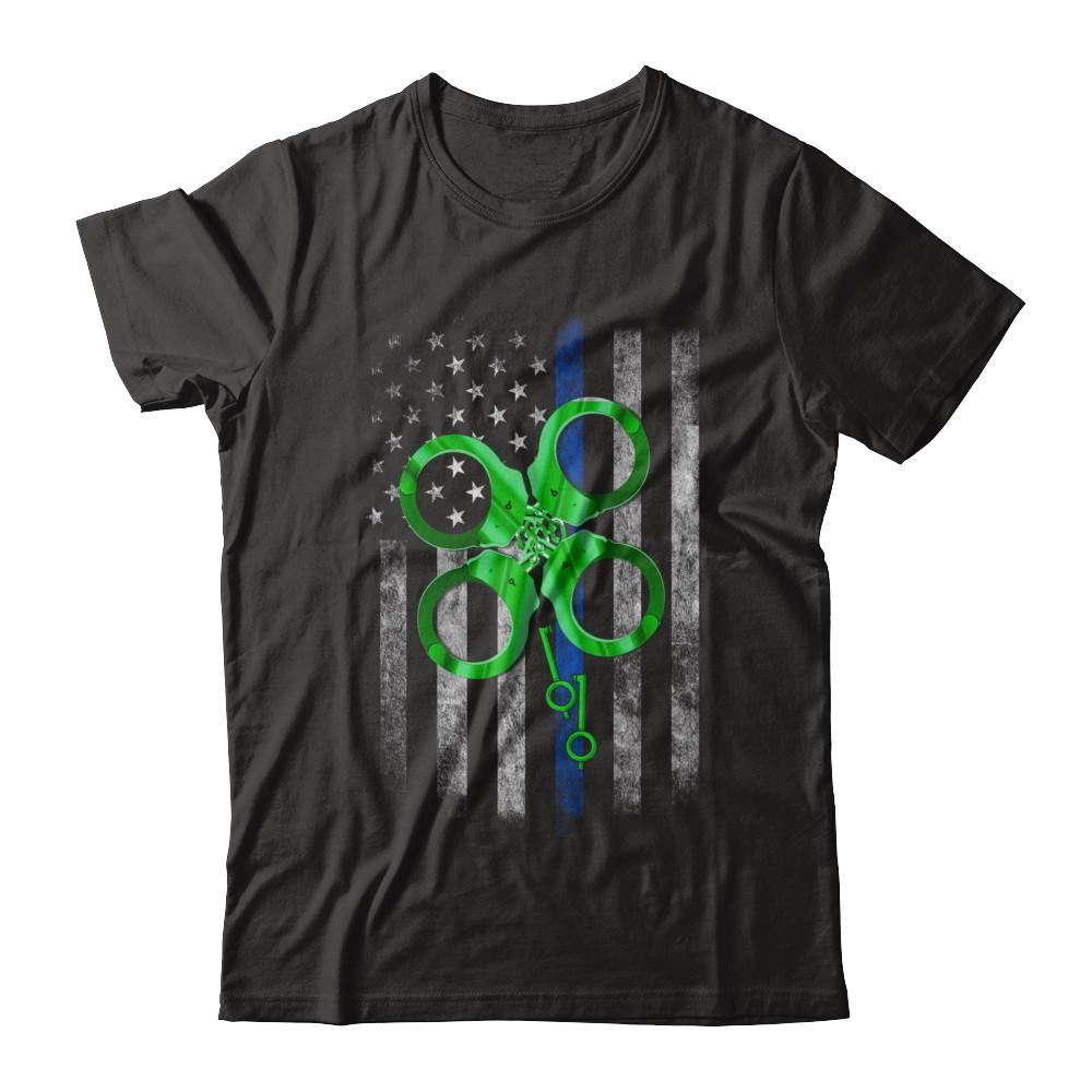 Thin Blue Line Police St Patrick's Day Clover-T-Shirt & Hoodie-Premium T-Shirt-Black