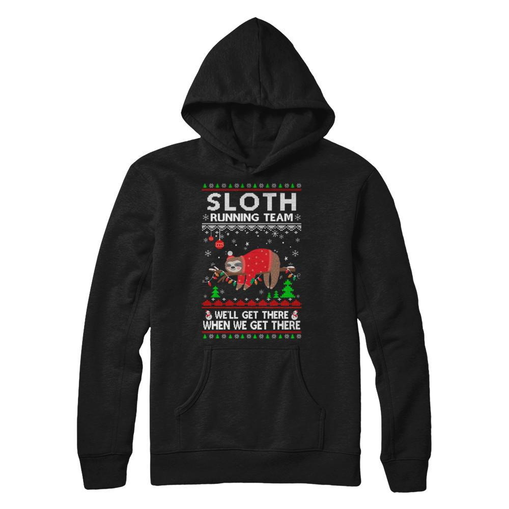 Funny Sloth Running Team Ugly Christmas Sweater Gift-T-Shirt & Sweatshirt-Pullover Hoodie-Black
