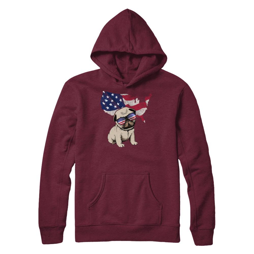 Funny Patriot Pug Dog 4Th Of July American Flag-T-Shirt & Hoodie-Pullover Hoodie-Maroon