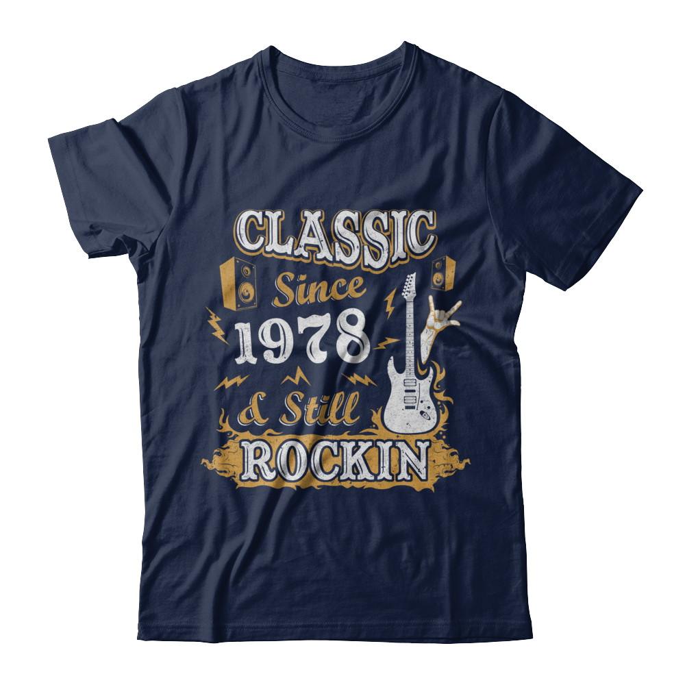 Vintage Classic Since 1978 With Rockin 43th Birthday-T-Shirt & Hoodie-Classic T-Shirt-Navy