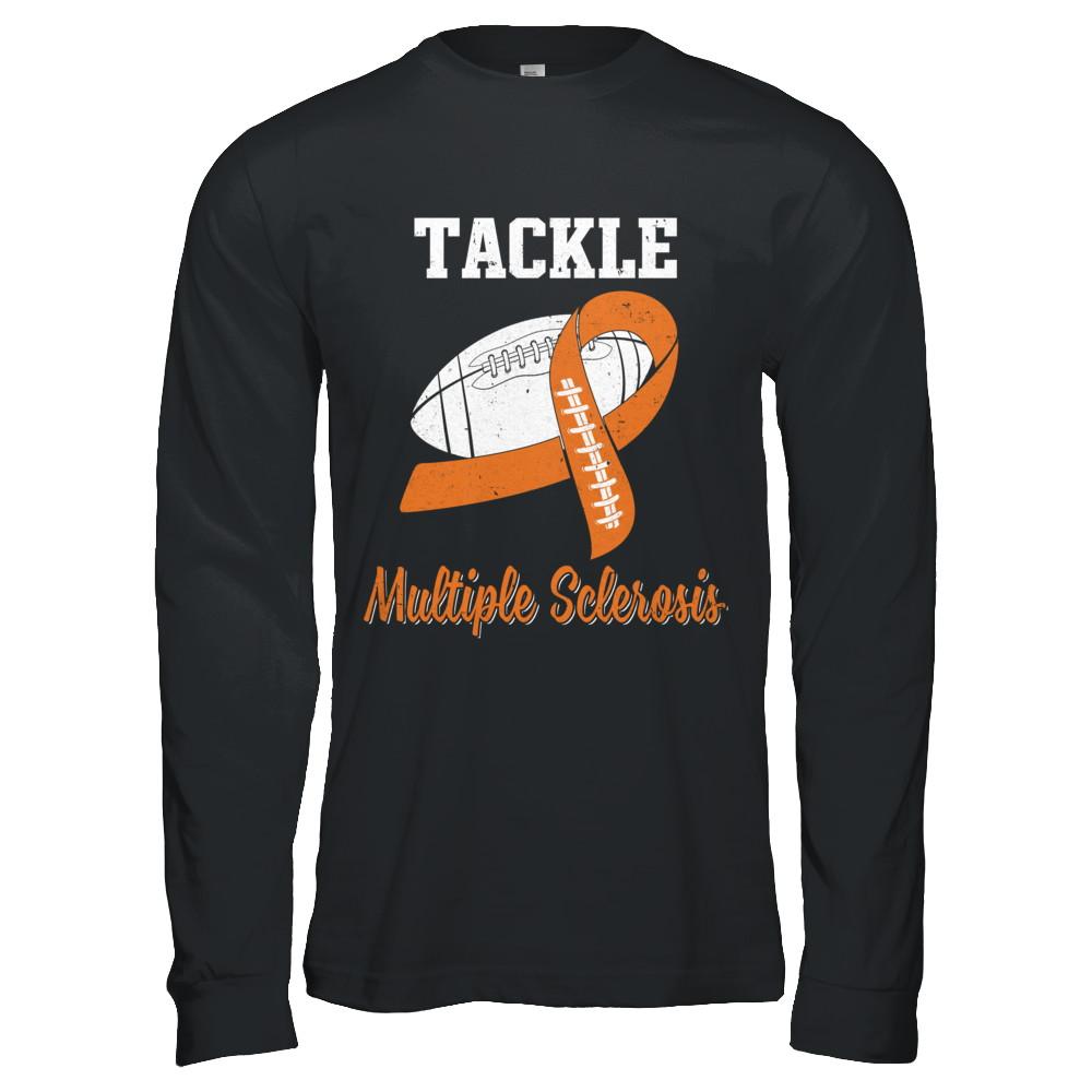 Football Survivor Tackle Orange Multiple Sclerosis Awareness-T-Shirt & Hoodie-Long Sleeve T-Shirt-Black