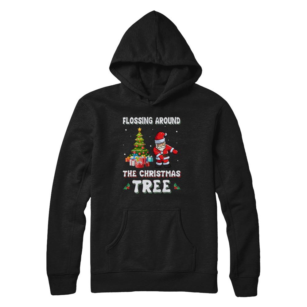 Santa Claus Flossing Around The Christmas Tree-T-Shirt & Hoodie-Pullover Hoodie-Black