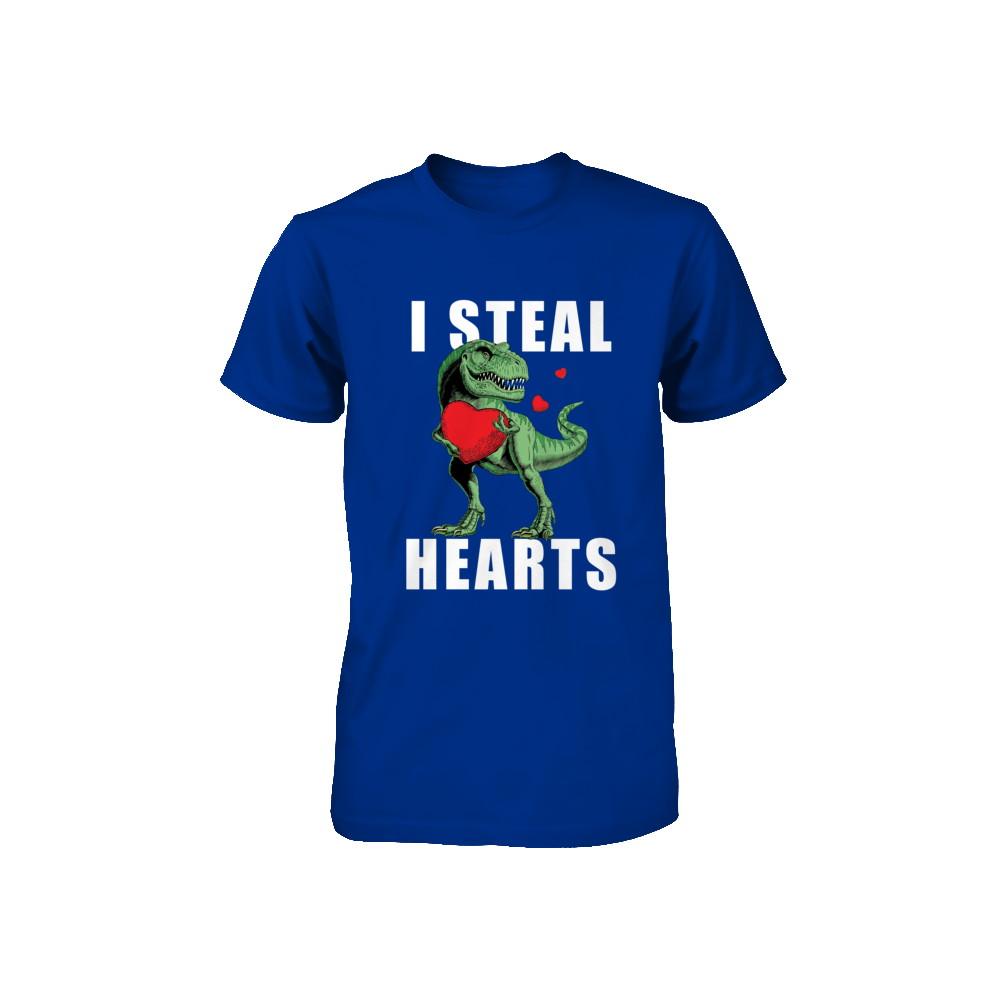 I Steal Hearts Funny Valentines Day Dinosaur T-Rex Boys Youth-Youth Shirt-