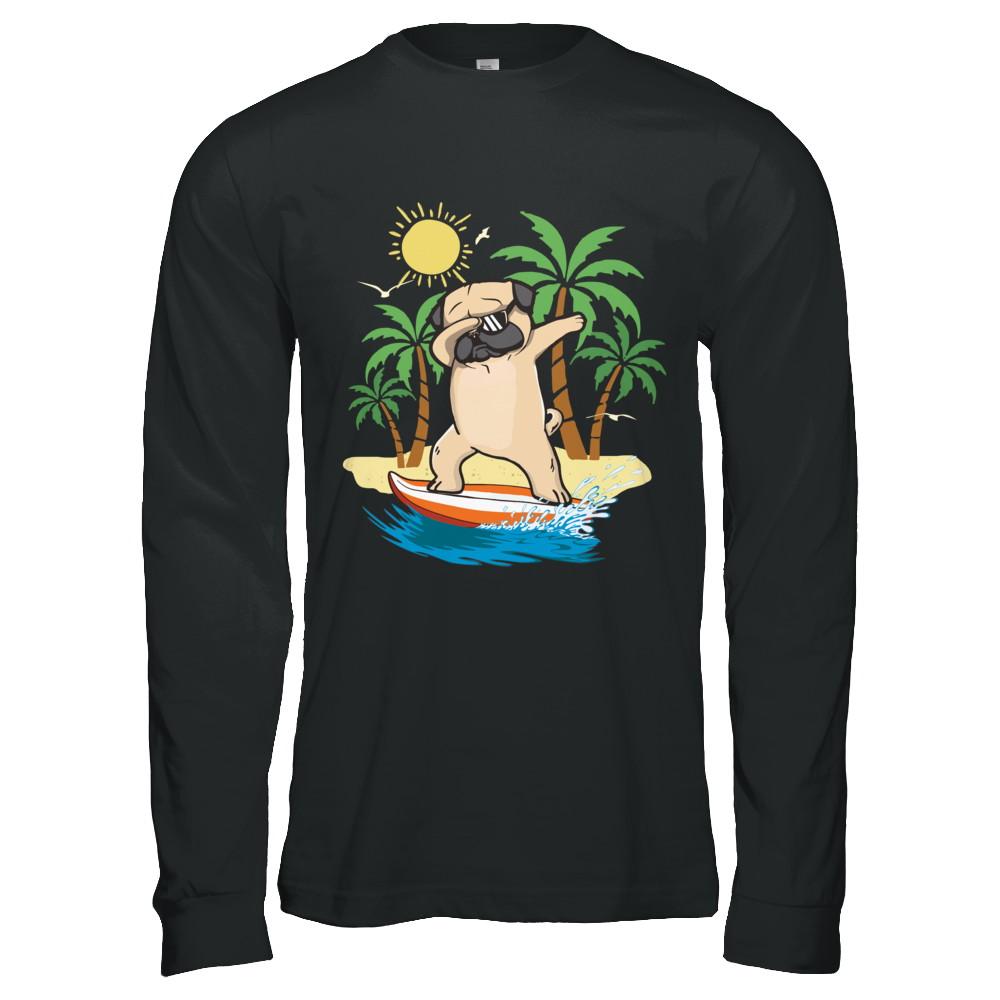 Summer Vacation Dabbing Pug Surfing Surfboard Gift-T-Shirt & Hoodie-Long Sleeve T-Shirt-Black