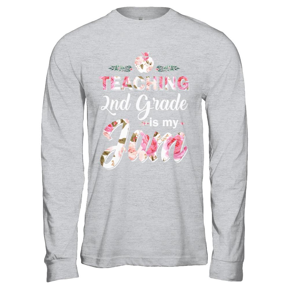 Teaching 2nd Grade Is My Jam Back To School Teacher-T-Shirt & Hoodie-Long Sleeve T-Shirt-Sport Grey