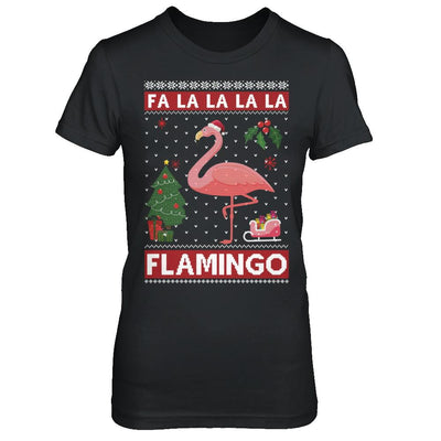 Cute Pink Flamingo Santa Hat Merry Christmas Sweater-T-Shirt & Sweatshirt-Women's T-Shirt-Black