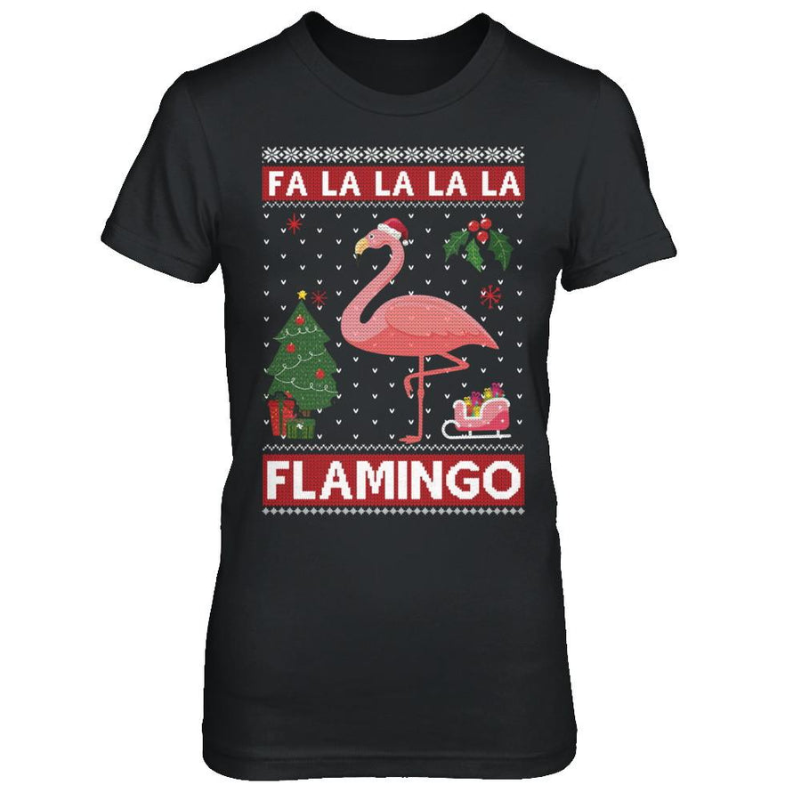 Cute Pink Flamingo Santa Hat Merry Christmas Sweater-T-Shirt & Sweatshirt-Women's T-Shirt-Black