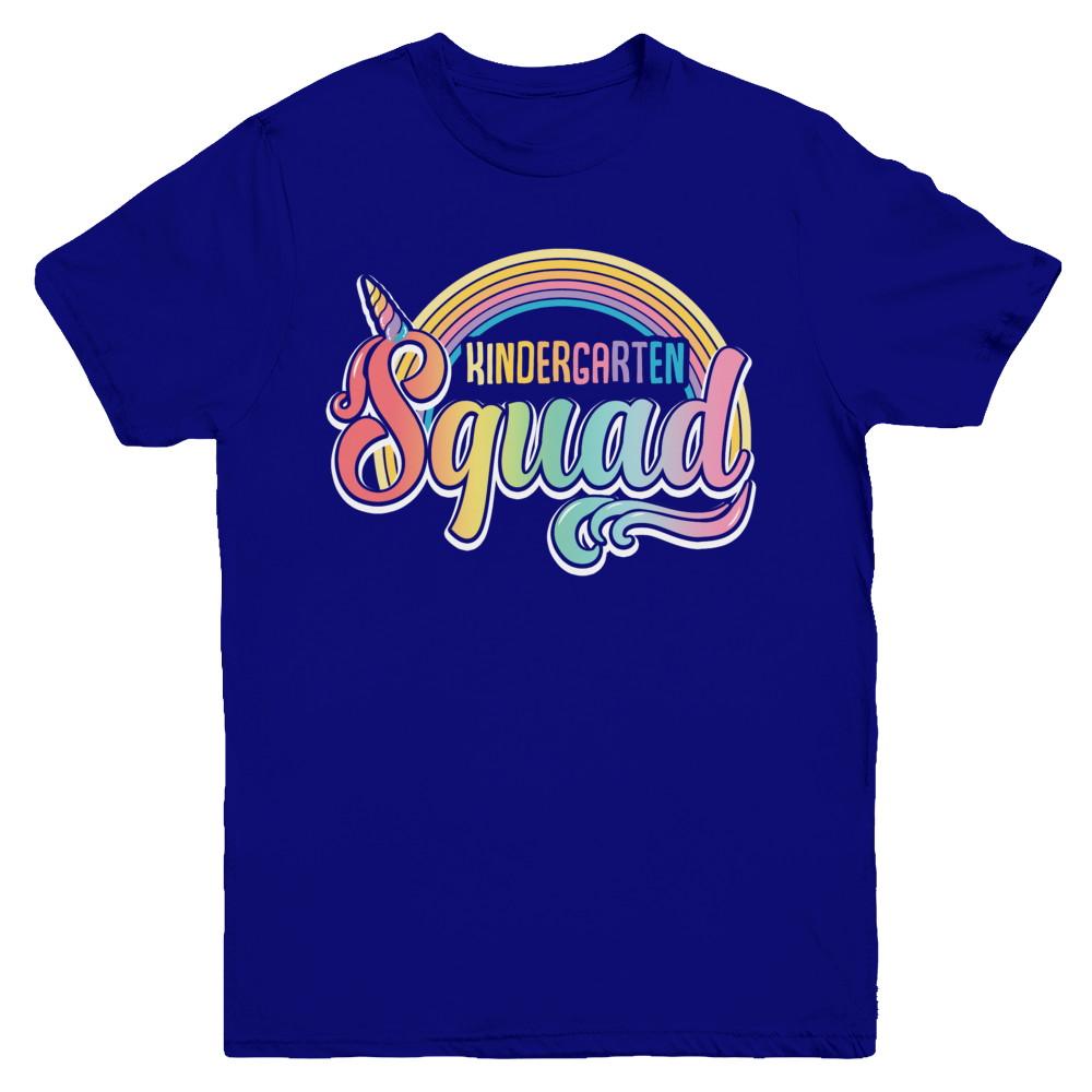 Kindergarten Squad Cute Rainbow Unicorn Back To School Youth-Youth Shirt-Youth T-Shirt-Navy