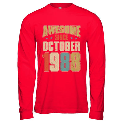 Vintage Retro Awesome Since October 1988 33th Birthday-T-Shirt & Hoodie-Long Sleeve T-Shirt-Red