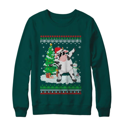 Santa Hat Cow Dabbing Christmas Ugly Sweater-T-Shirt & Sweatshirt-Crewneck Sweatshirt-Deep Forest