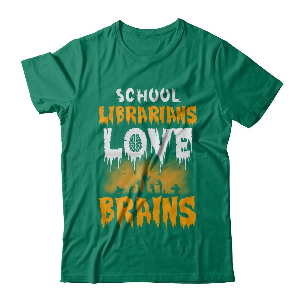School Librarians Love Brains Halloween Costume-T-Shirt & Hoodie-Classic T-Shirt-Kelly Green
