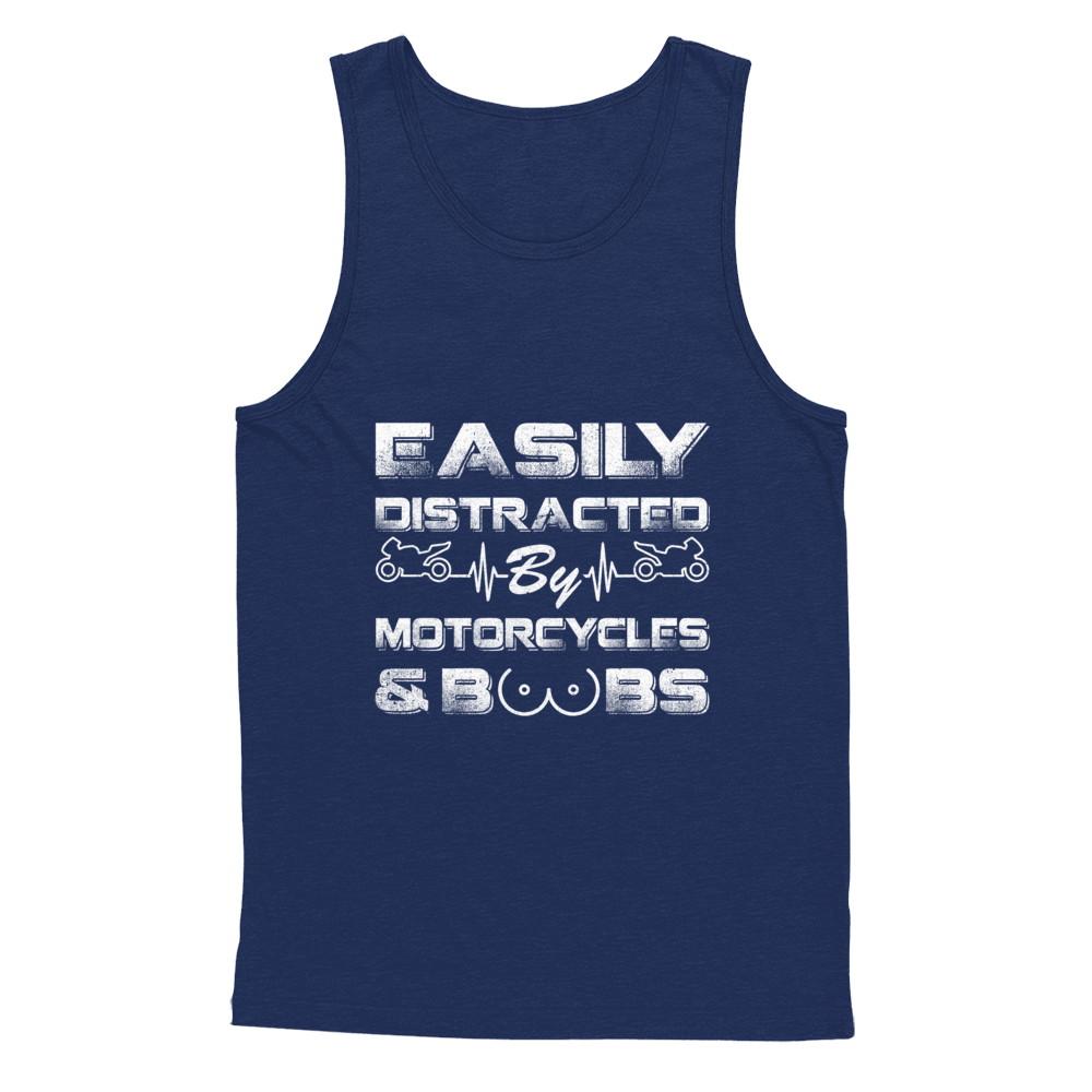 Easily Distracted By Motorcycles And Boobs-T-Shirt & Hoodie-Unisex Tank-Navy