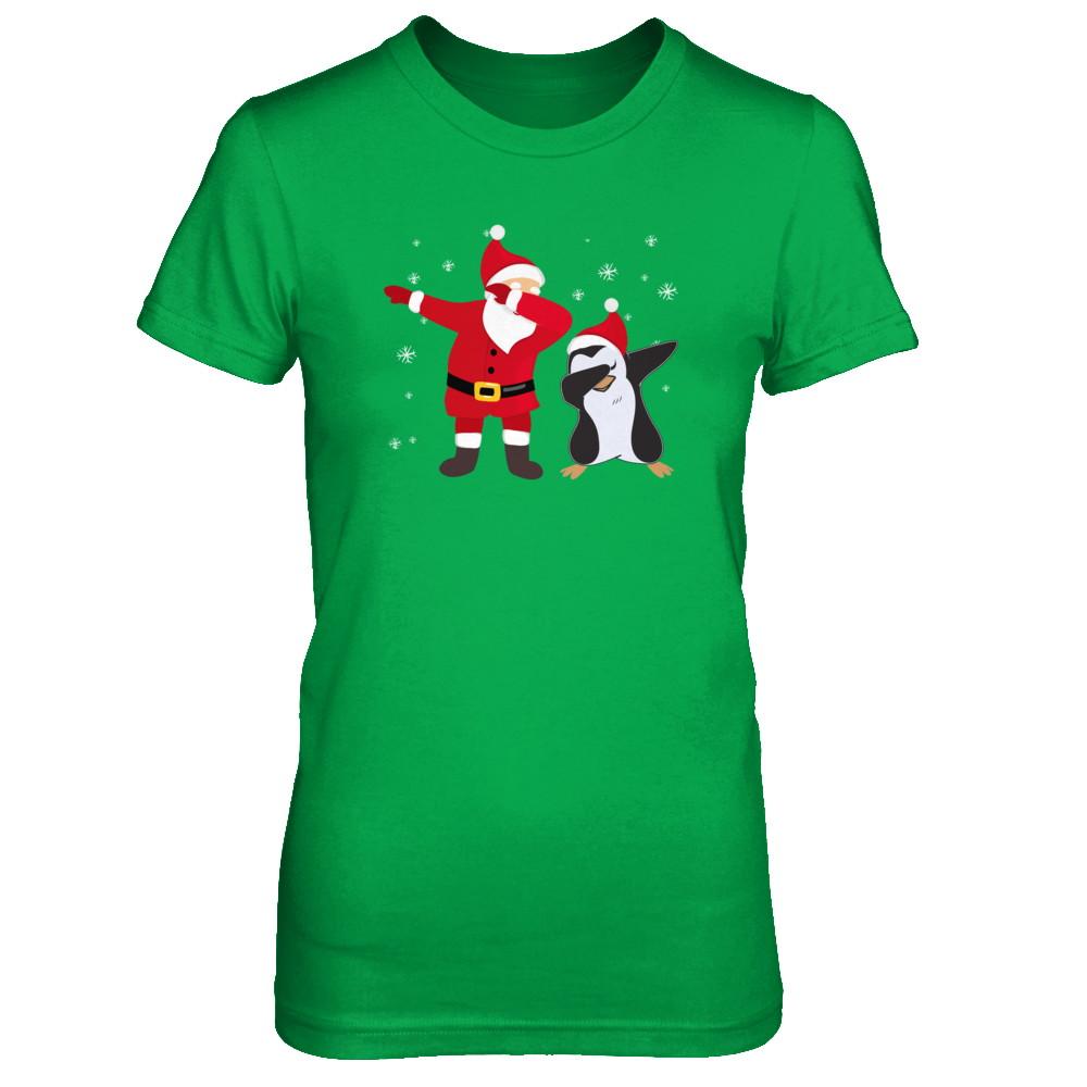 Dabbing Santa Penguin Funny Dab Dance Christmas Gift-T-Shirt & Hoodie-Women's T-Shirt-Irish Green