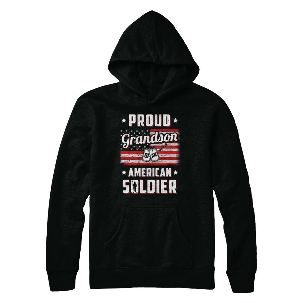 Proud Grandson Of A Soldier Army Papa Veteran-T-Shirt & Hoodie-Pullover Hoodie-Black