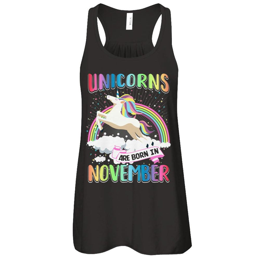Unicorns Are Born In November Colorful Fun Birthday-T-Shirt & Tank Top-Women's Flowy Racerback Tank-Black