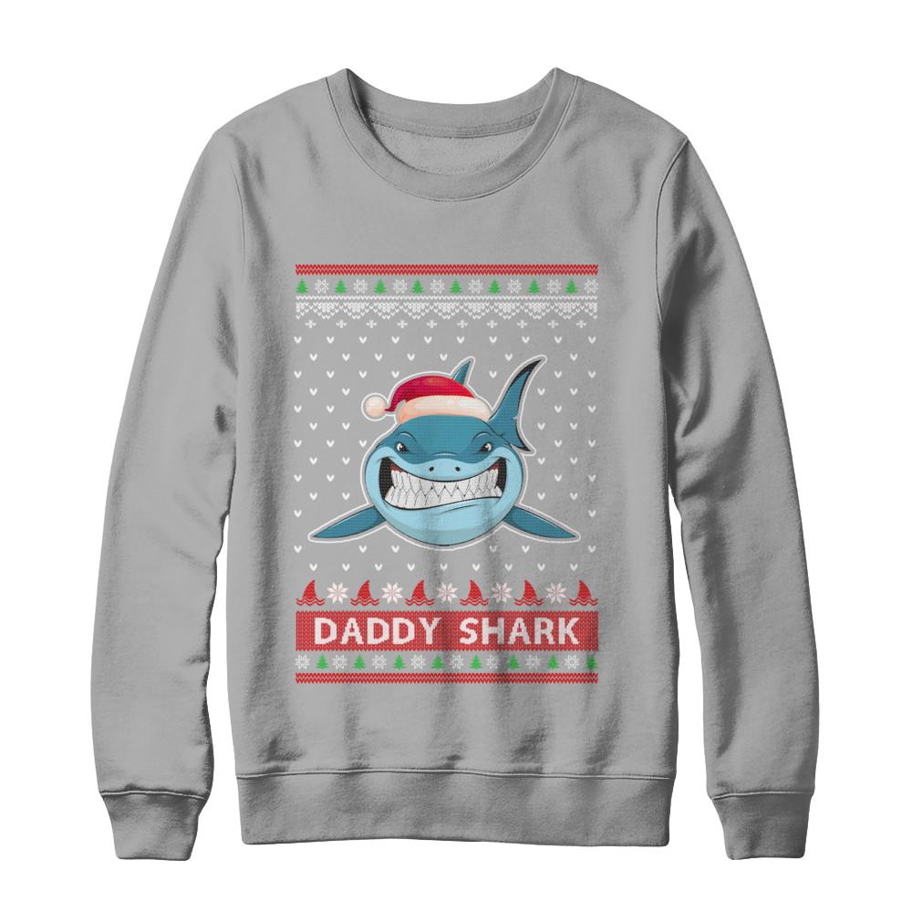 Santa Hat Daddy Shark Ugly Christmas Sweater-T-Shirt & Sweatshirt-Crewneck Sweatshirt-Light Steel