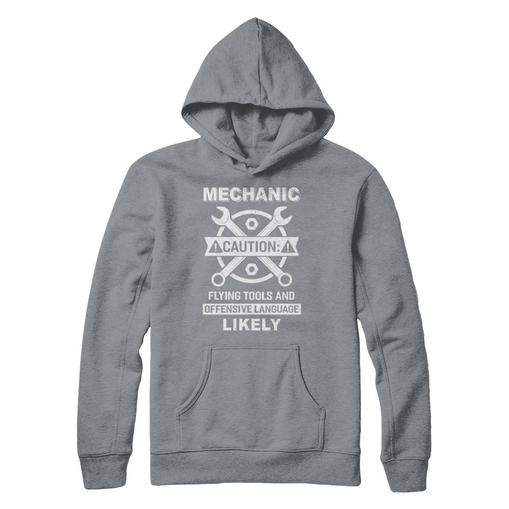 Mechanic Caution Flying Tools And Offensive Language Likely-T-Shirt & Hoodie-Pullover Hoodie-Light Steel