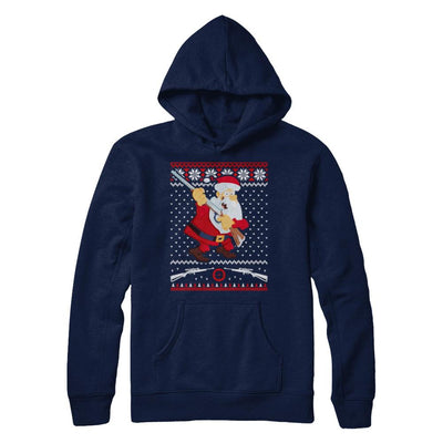 Santa Gun Hunting Ugly Christmas Sweater Funny-T-Shirt & Sweatshirt-Pullover Hoodie-Navy