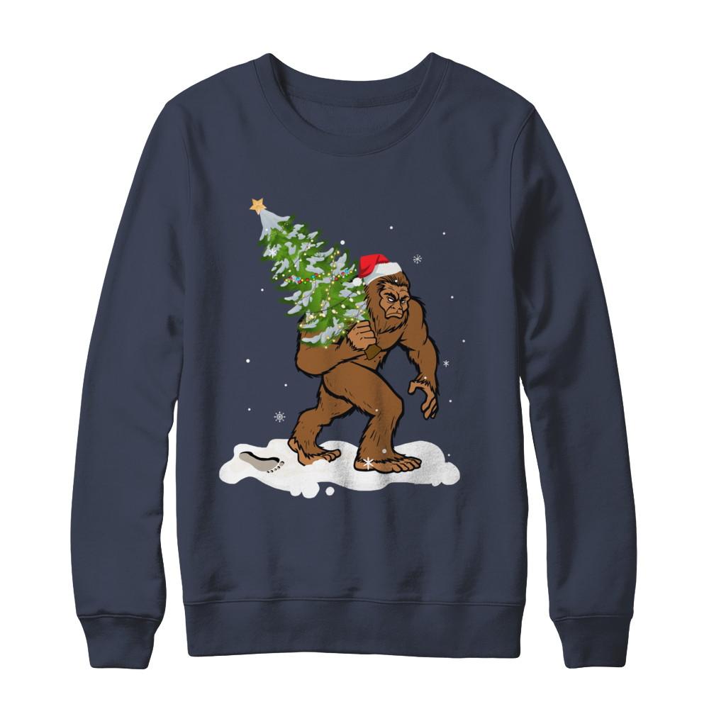 Bigfoot Christmas Tree Boys Men Sasquatch Santa Gift-T-Shirt & Sweatshirt-Crewneck Sweatshirt-Navy