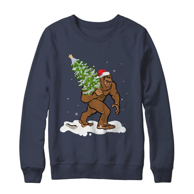 Bigfoot Christmas Tree Boys Men Sasquatch Santa Gift-T-Shirt & Sweatshirt-Crewneck Sweatshirt-Navy
