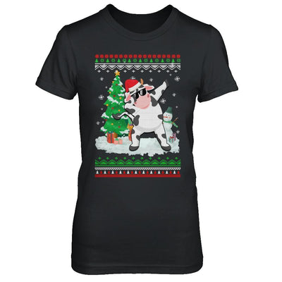 Santa Hat Cow Dabbing Christmas Ugly Sweater-T-Shirt & Sweatshirt-Women's T-Shirt-Black