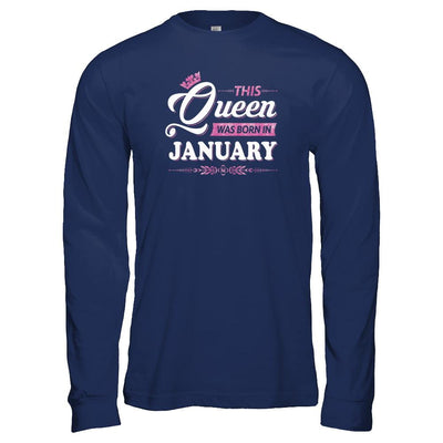 This Queen Was Born In January-T-Shirt & Tank Top-Long Sleeve T-Shirt-Navy