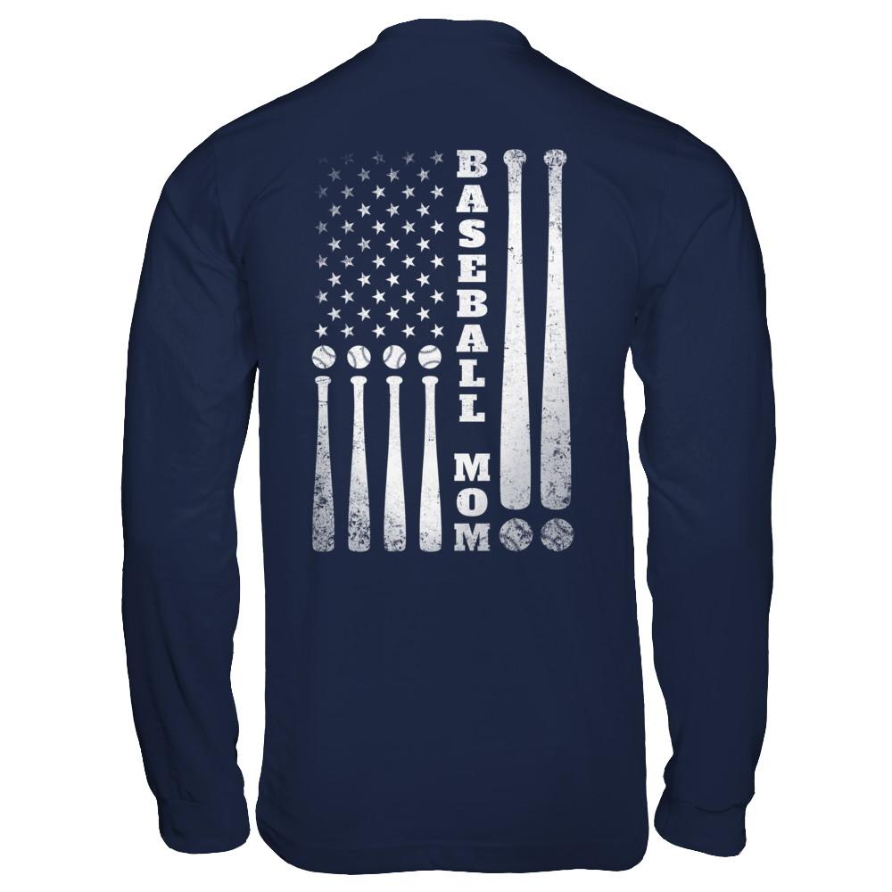 American Flag Vintage Baseball Mom Mother's Day-T-Shirt & Hoodie-Long Sleeve T-Shirt-Navy