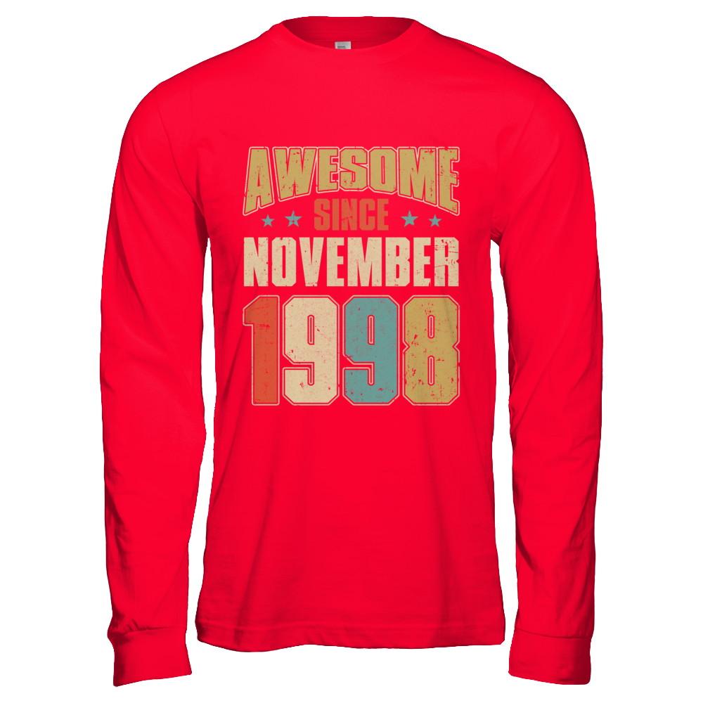 Vintage Retro Awesome Since November 1998 23th Birthday-T-Shirt & Hoodie-Long Sleeve T-Shirt-Red