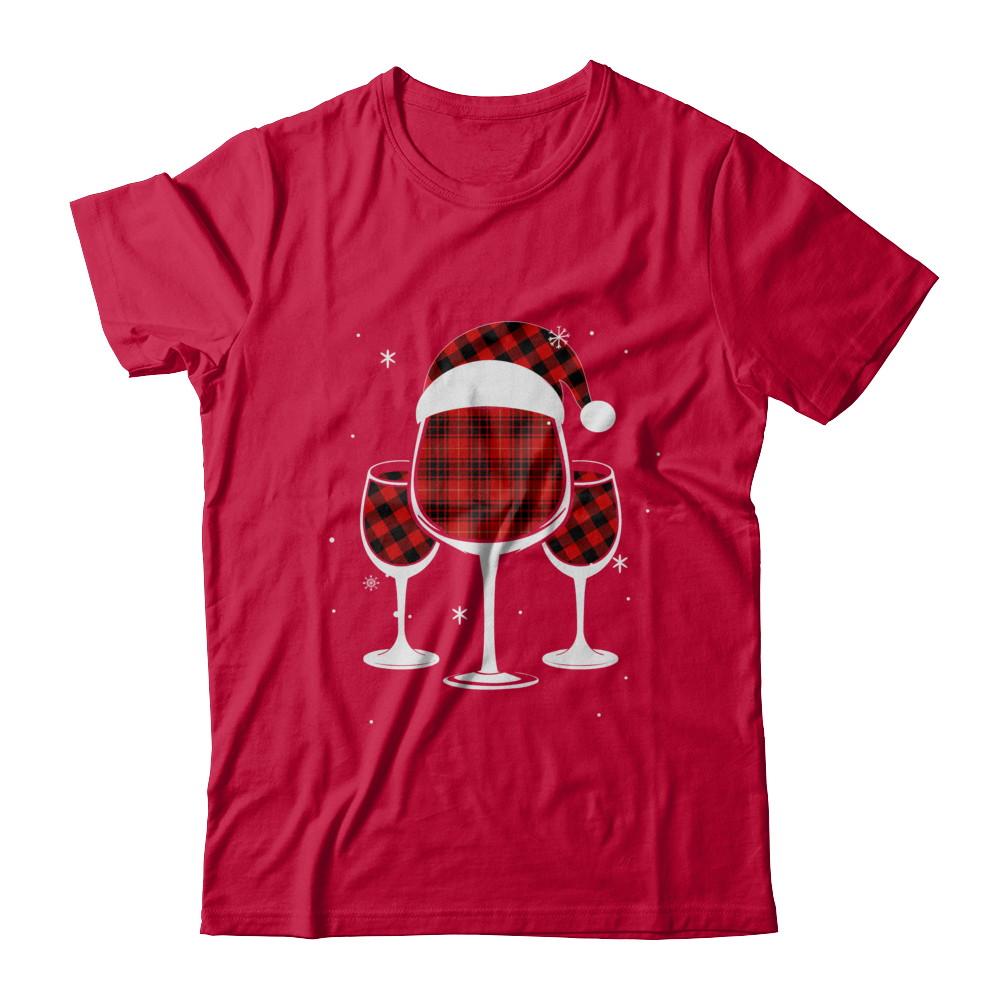 Red Plaid Buffalo Wine Santa Hat Christmas-T-Shirt & Sweatshirt-Classic T-Shirt-Red