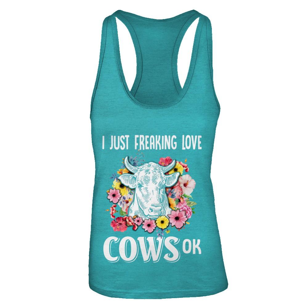 I Just Freaking Love Cows-T-Shirt & Tank Top-Women's Ideal Racerback Tank-Tahiti Blue