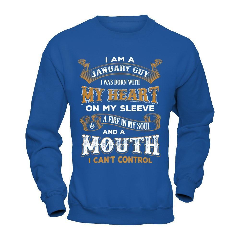 I'm A January Guy I Was Born With My Heart Birthday-T-Shirt & Hoodie-Crewneck Sweatshirt-Royal