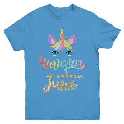 Cute Unicorns Are Born In June Birthday Gift Youth-Youth Shirt-Youth T-Shirt-Carolina Blue