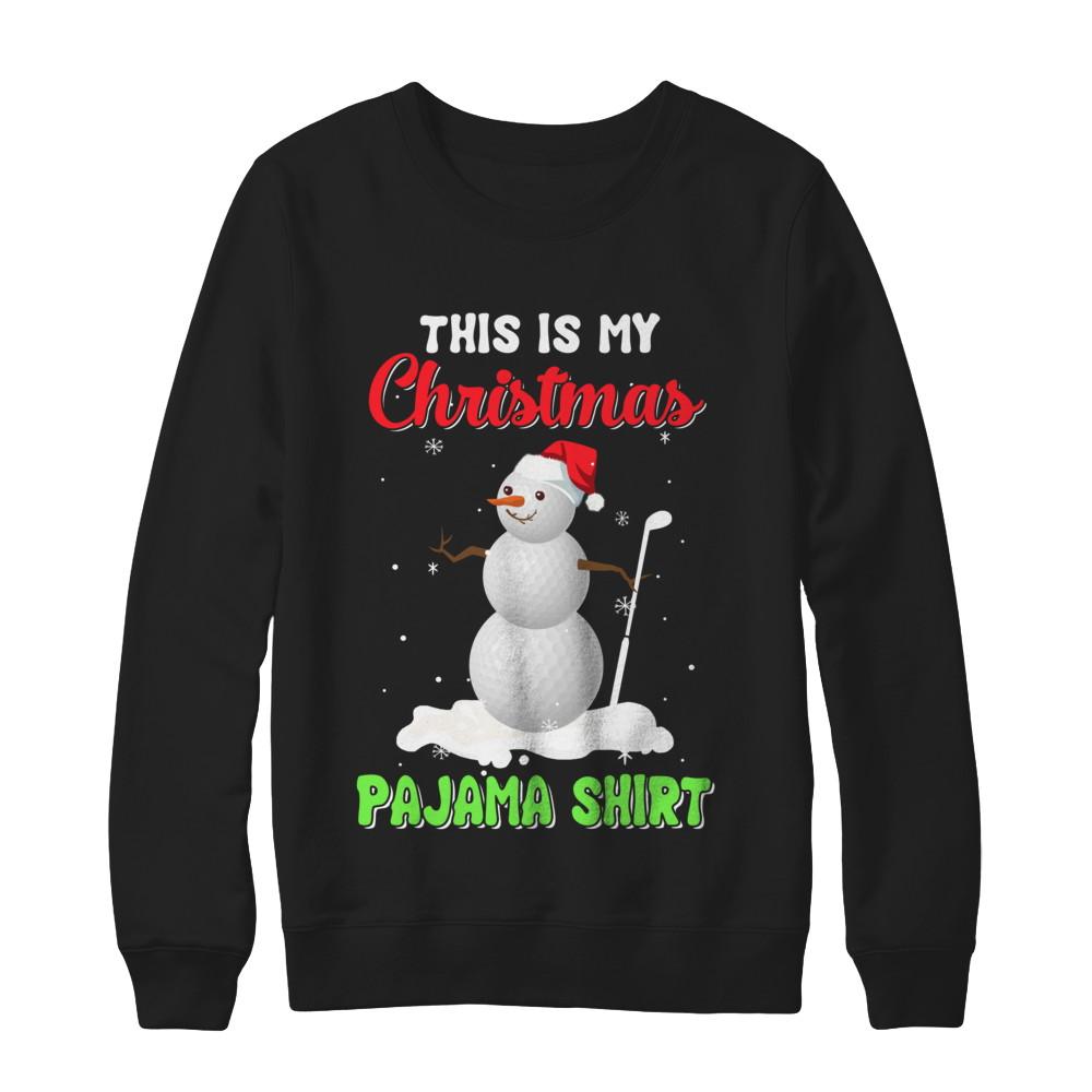 This Is My Christmas Pajama Xmas Snowman Golf-T-Shirt & Sweatshirt-Crewneck Sweatshirt-Black